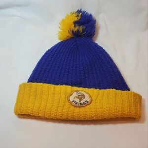Minnesota Vikings Vtg 70's-80's Embroidered Logo Purple Gold Beanie Hat Pom Ball